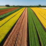 ** A vibrant photo showcasing various agricultural crops in a field, with a focus on detailed textures and patterns. The image should demonstrate the successful identification of crop types using a fine-tuned model originally trained on satellite imagery. Include elements emphasizing data augmentation techniques, like slight rotations or color variations, to highlight the model's robustness.

**