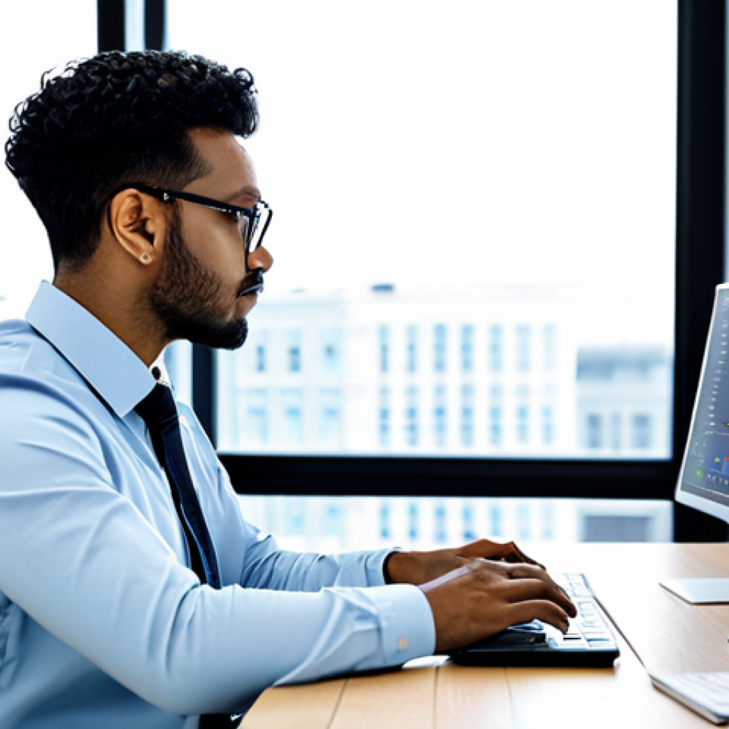 **
A data scientist in a modern, bright office, fully clothed in professional attire, analyzing charts and graphs on a computer screen. The office features clean lines, large windows, and a collaborative workspace. Focus on detail in the data visualizations and the professional environment. Safe for work, appropriate content, perfect anatomy, natural proportions, modest clothing, high quality, professional.
**