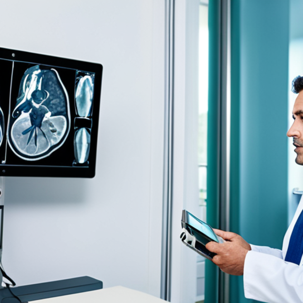 전이 학습과 머신러닝 모델의 조화 - **Prompt:** A fully clothed doctor examining medical scans with AI assistance in a modern hospital. ...